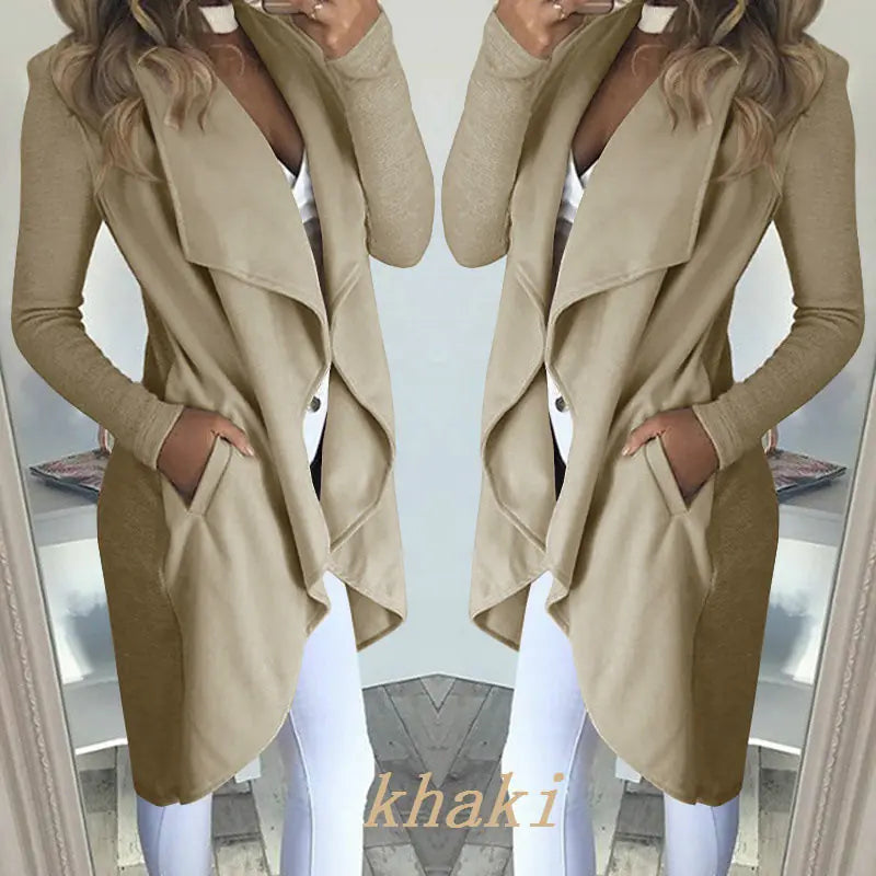Slim Long Trench Coat with Solid Lapel
