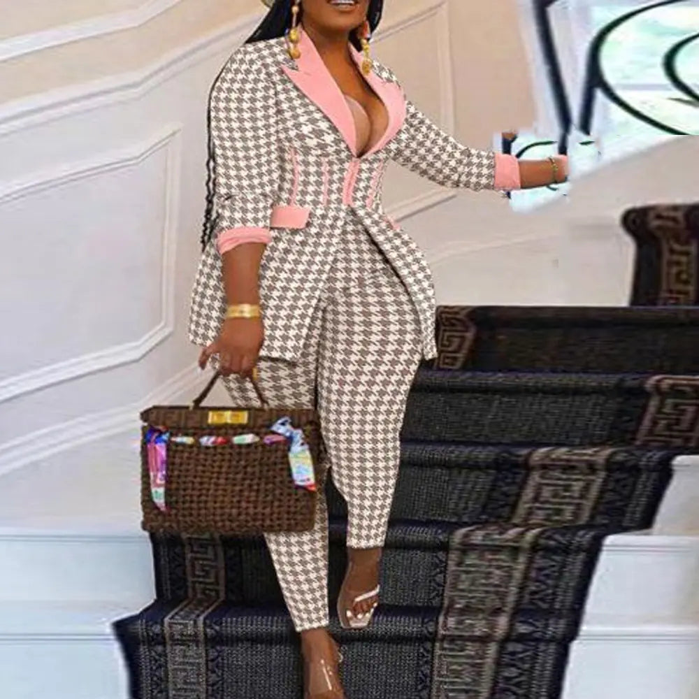 Houndstooth Blazer and Pants Set for Women