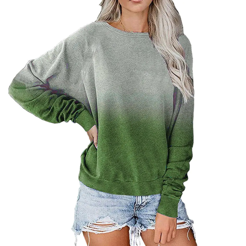 Gradient Color Long Sleeve Pullover Sweatshirt