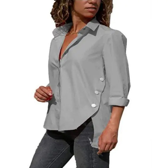 Irregular Split Casual Women's Shirt for Office Fashion