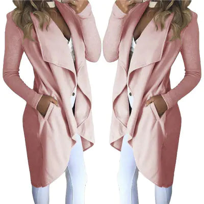 Slim Long Trench Coat with Solid Lapel