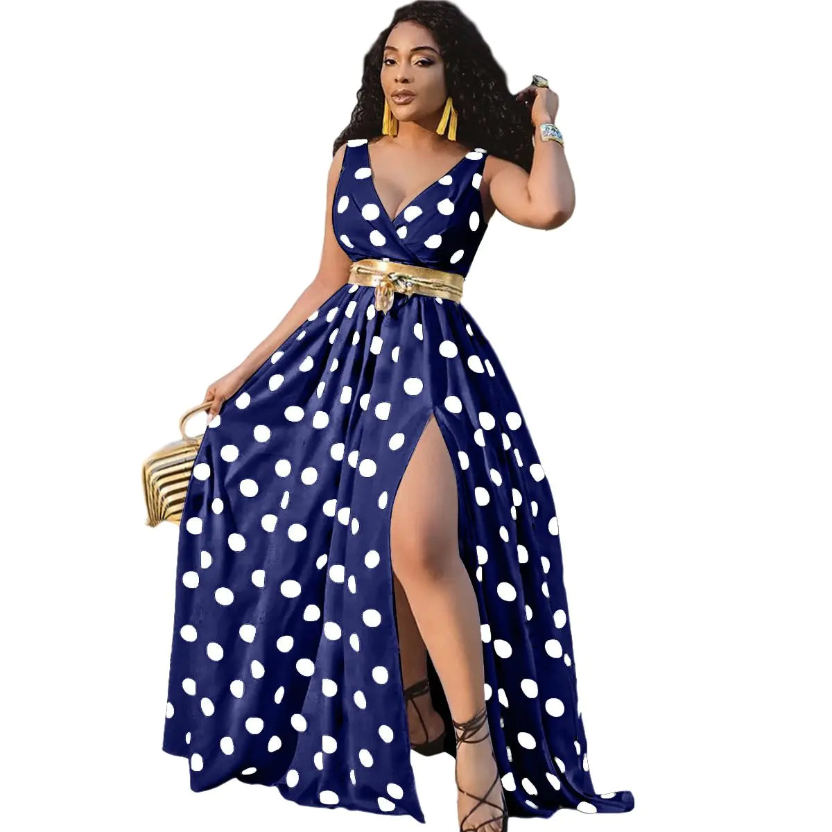 Fashionable Long Polka Dot Digital Print Dress