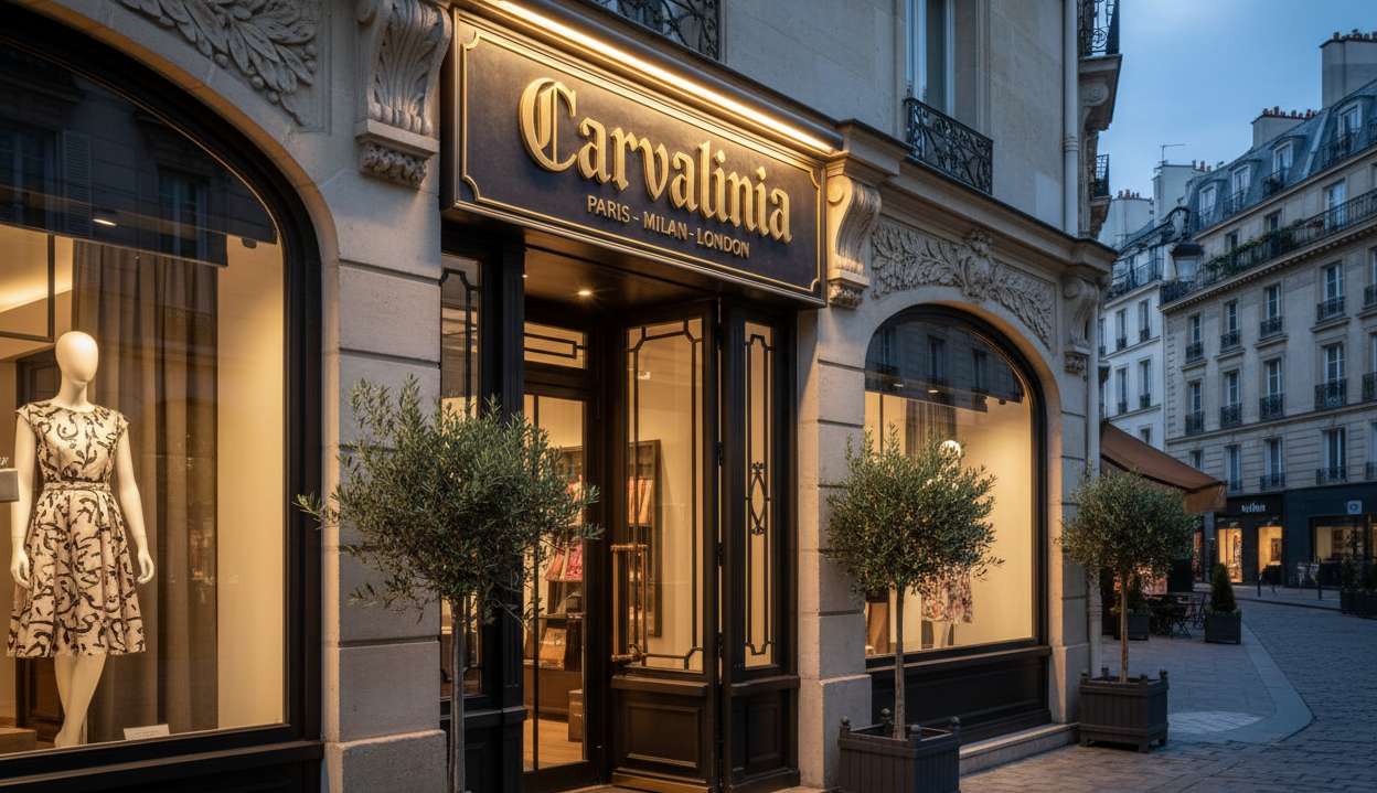 European fashion store sign named Carvalinia