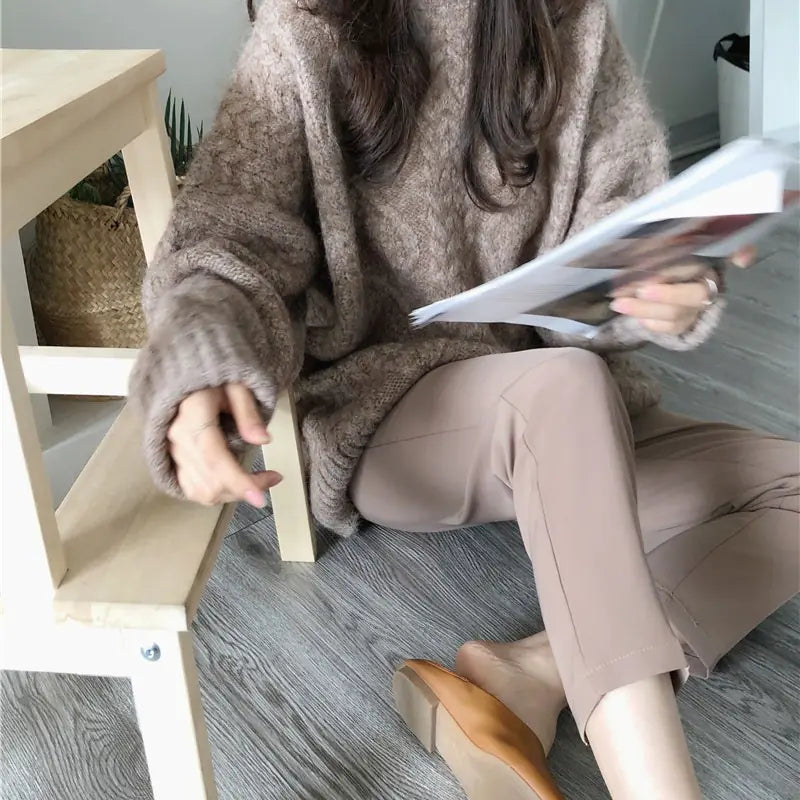 Chunky Twisted Knit Sweater for Women, Loose Fit