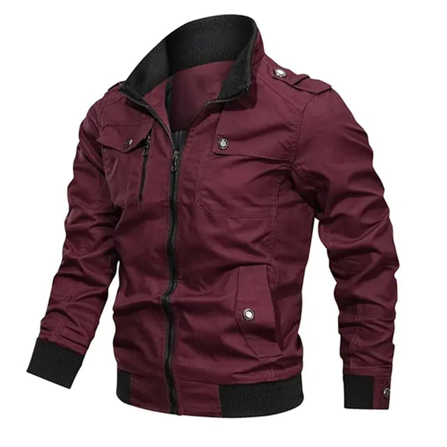 Men's Casual Solid Color Cotton Jacket with Zipper