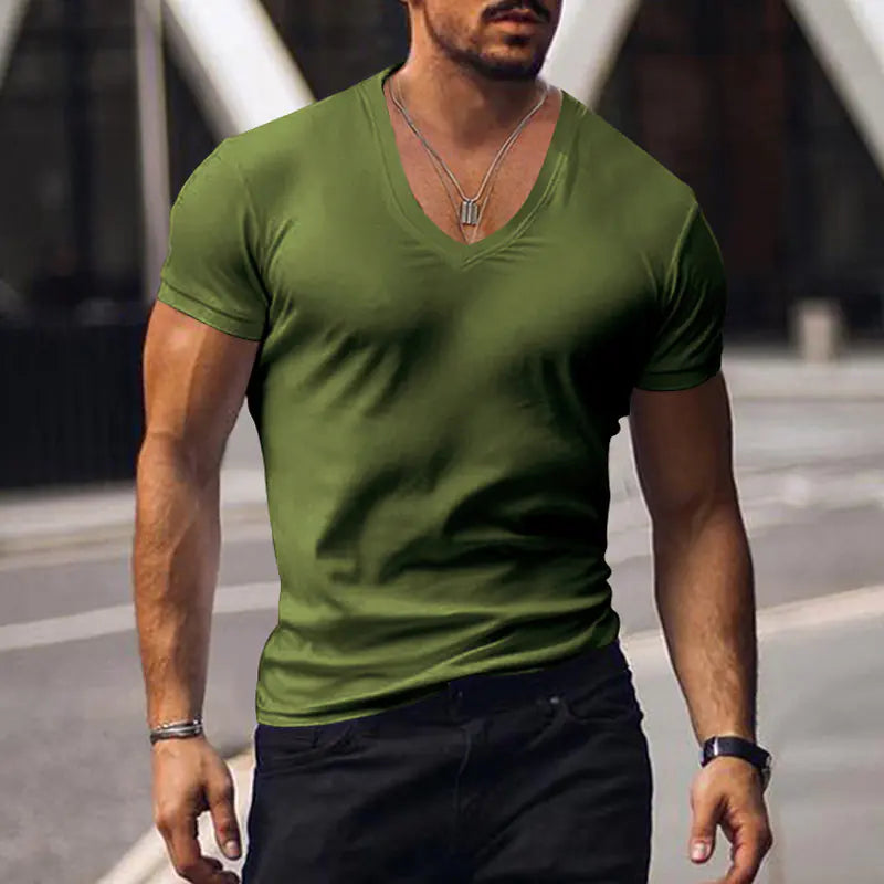 Men's V-Neck Solid Color Casual Short Sleeve T-shirt