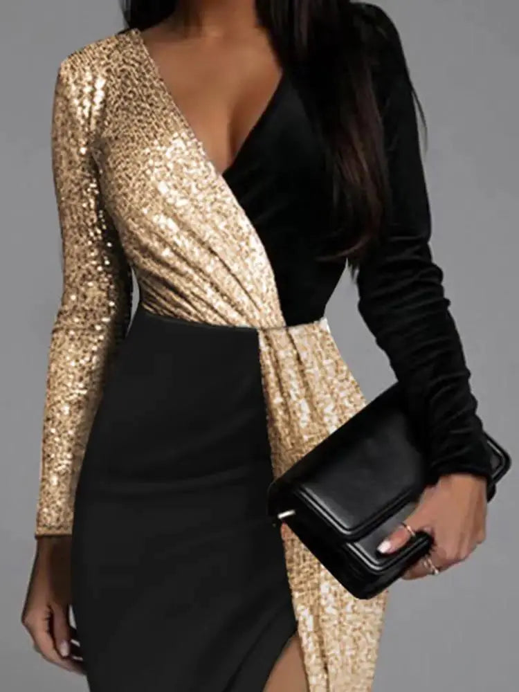 Elegant Black Deep V-Neck Bodycon Dress for Women