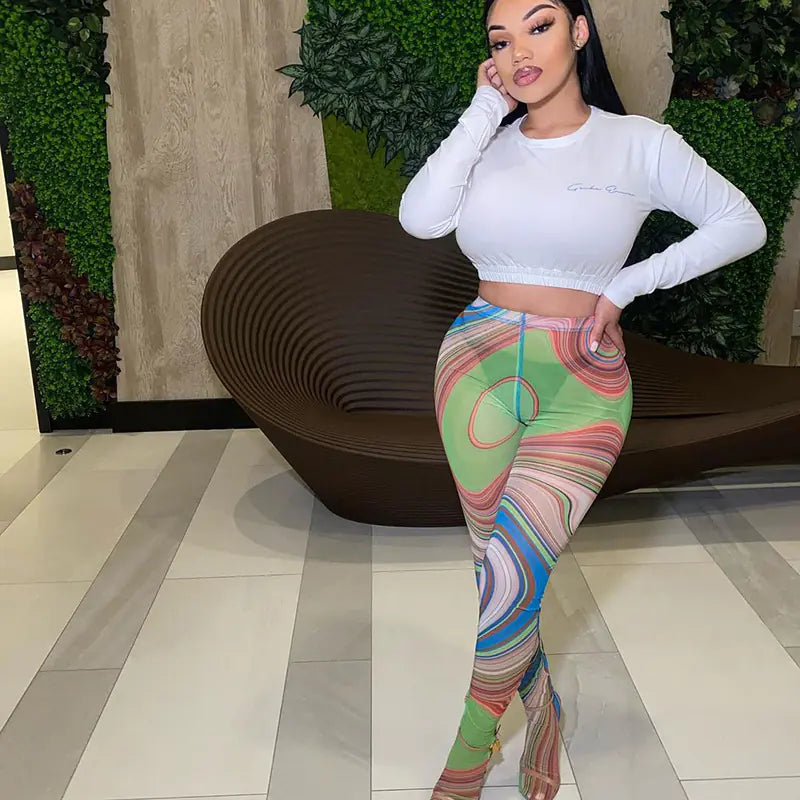 Swirl Print Slim Fit Colorful Leggings