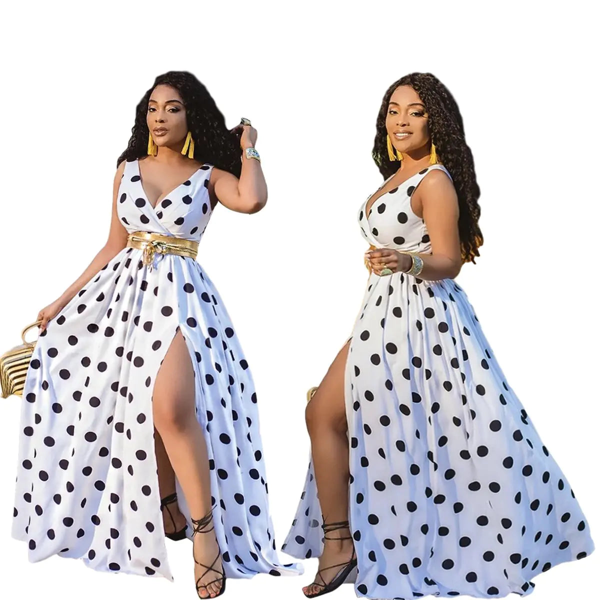 Fashionable Long Polka Dot Digital Print Dress