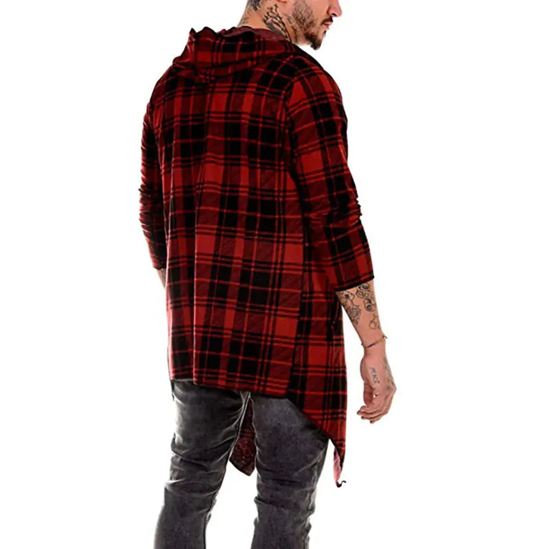 Gothic Long Coat for Men - Hooded Plaid Fashion Jacket