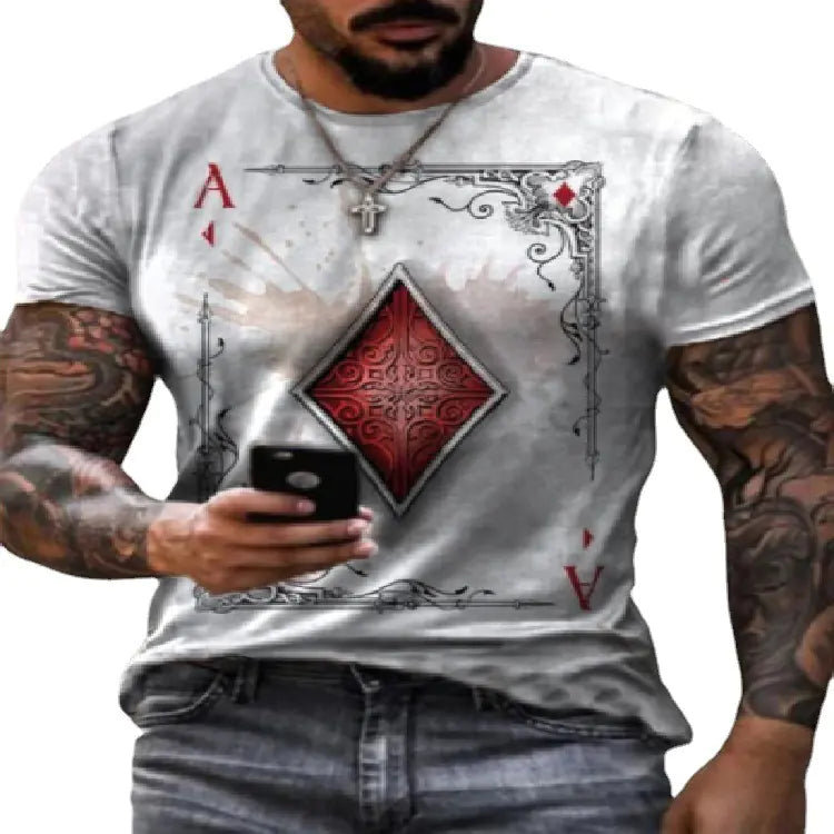 Men's Casual Round Neck Short Sleeve Playing Card T-Shirt