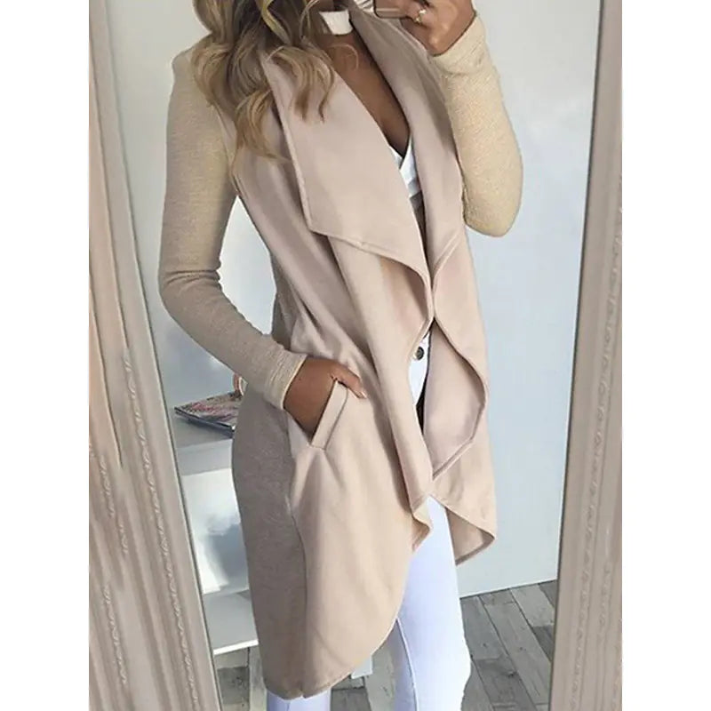 Slim Long Trench Coat with Solid Lapel