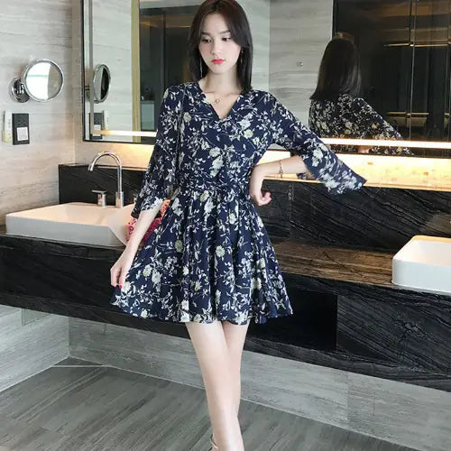 Floral Petite V-Neck A-Line Dress