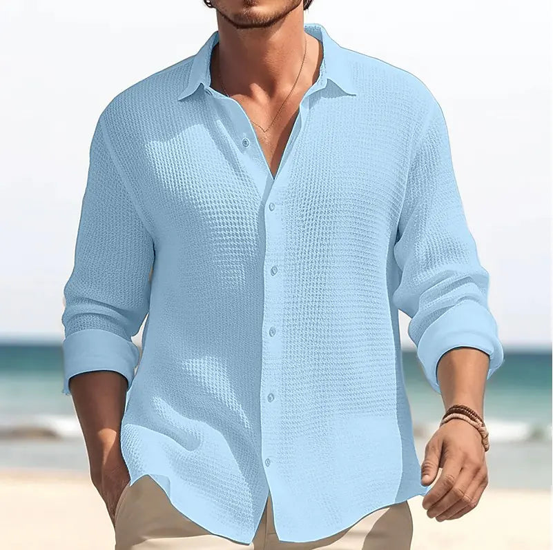 Men's Solid Color Long Sleeve Lapel Shirt