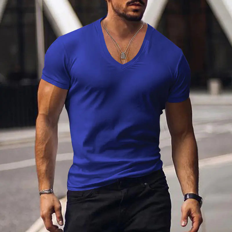 Men's V-Neck Solid Color Casual Short Sleeve T-shirt