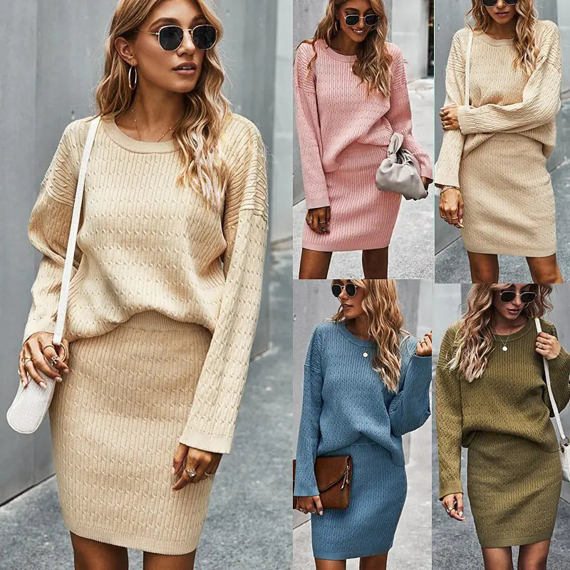 Minimalist Solid Color Sweater/skirt Set for Women