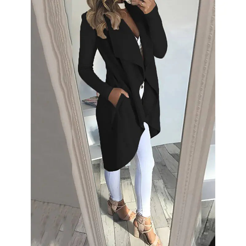 Slim Long Trench Coat with Solid Lapel