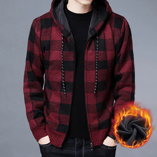 Warm Hooded Fleece Cardigan Knit Sweater Jacket