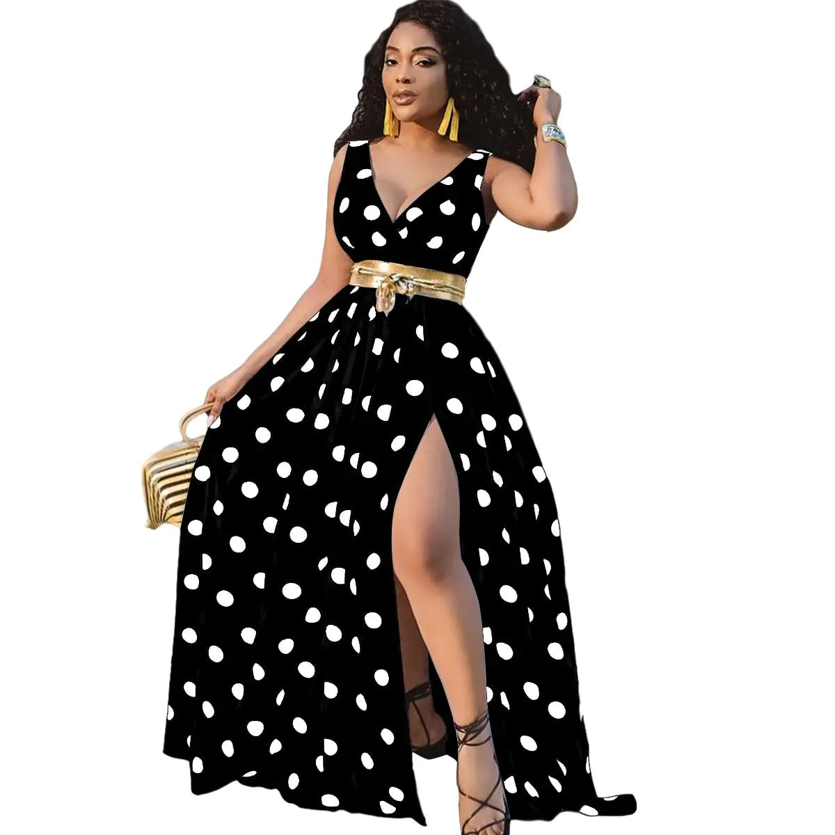 Fashionable Long Polka Dot Digital Print Dress