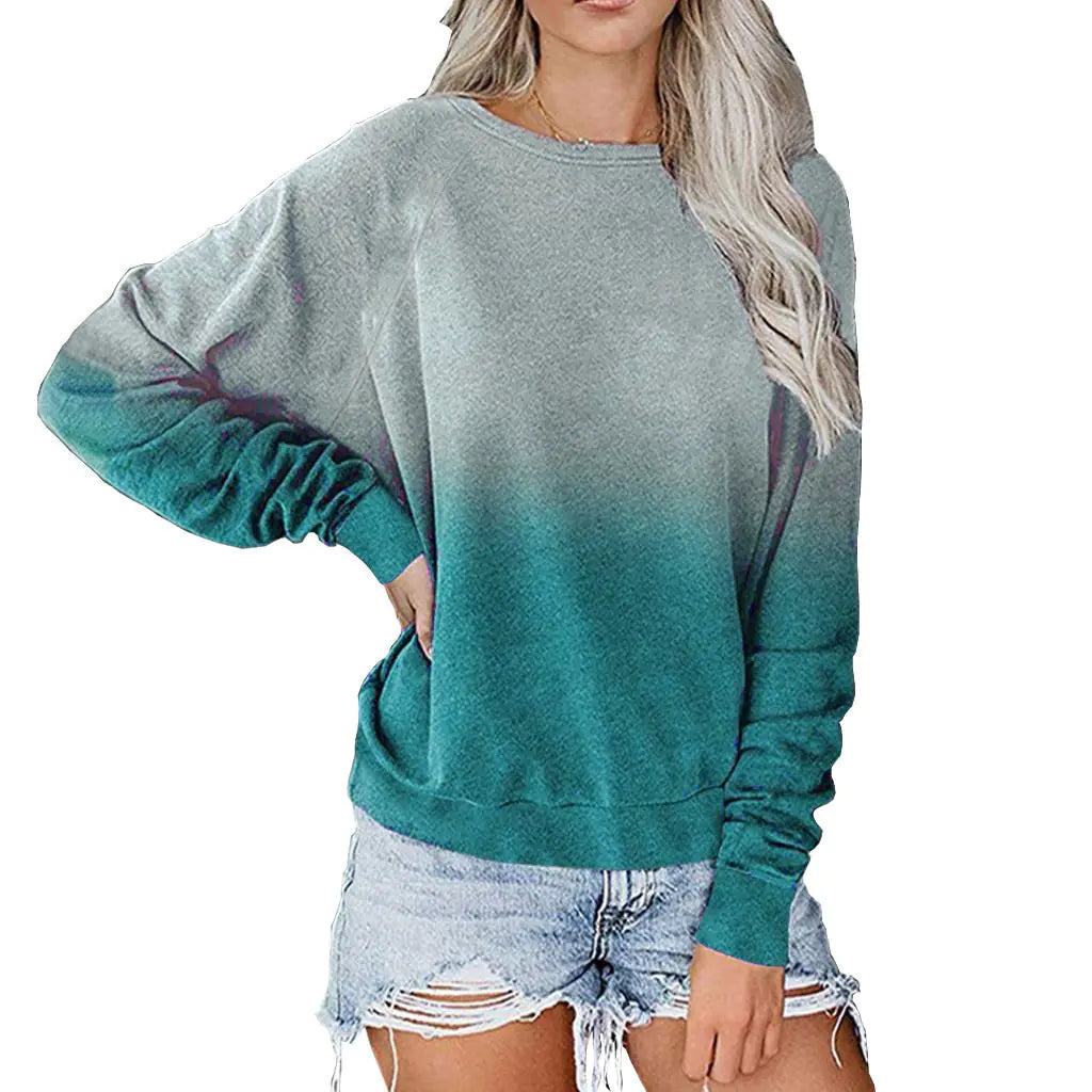 Gradient Color Long Sleeve Pullover Sweatshirt