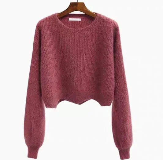 Pink Loose Fit Long Sleeve Sweater with Lace Trim