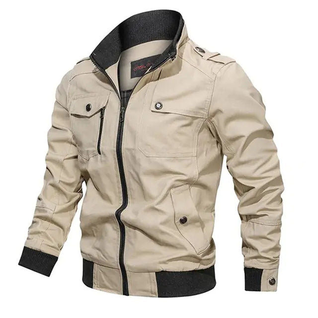 Men's Casual Solid Color Cotton Jacket with Zipper