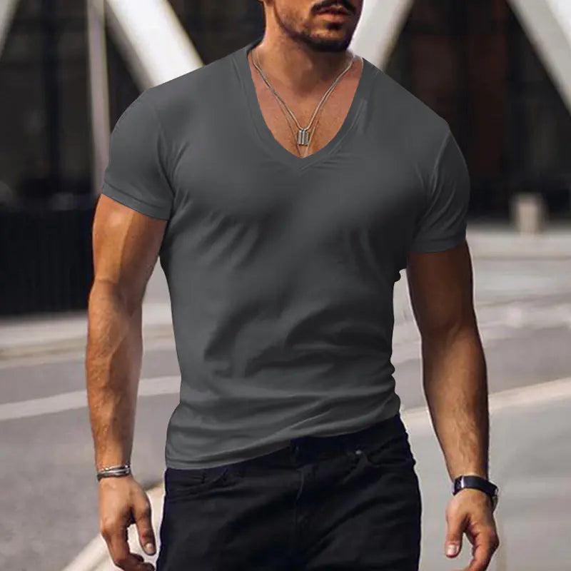 Men's V-Neck Solid Color Casual Short Sleeve T-shirt