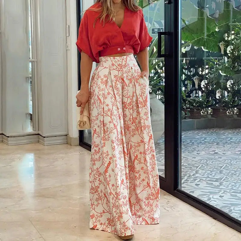 Printed Wide Leg Commuter Pants