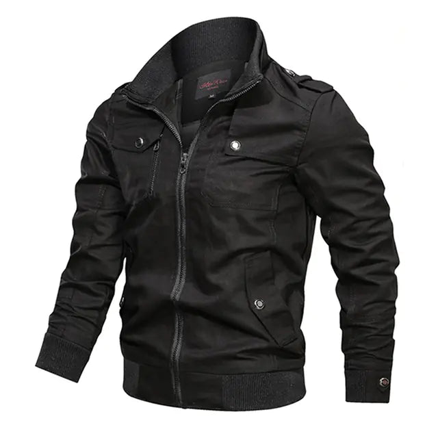 Men's Casual Solid Color Cotton Jacket with Zipper